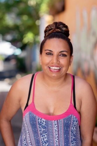 happy smiling young aboriginal woman - Australian Stock Image