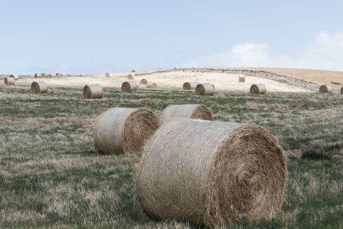 Hay bales over rural landscape - Australian Stock Image