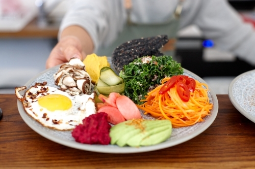 Healthy vegetarian meal ready to eat - Australian Stock Image