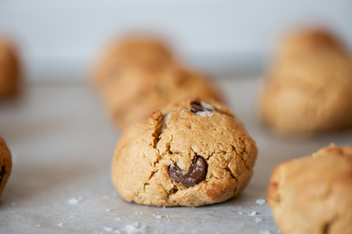 high protein choc chip cookies that are gluten free and vegan, with sea salt - Australian Stock Image