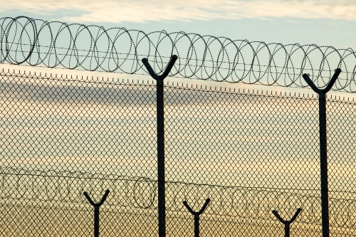 High Security Fence With Barbed Wire - Australian Stock Image