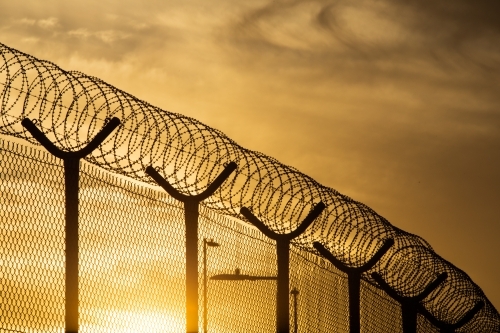 High Security Fence With Barbed Wire - Australian Stock Image