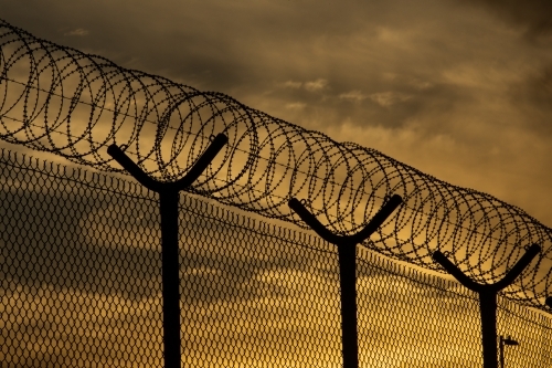 High Security Fence With Barbed Wire - Australian Stock Image