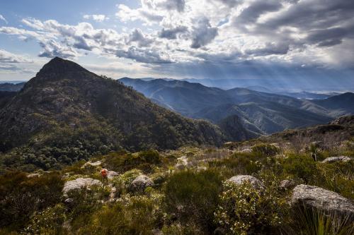 Hiking towards the saddle of Mount Barney - Australian Stock Image