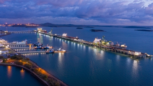 Horizontal shot of a port at night - Australian Stock Image