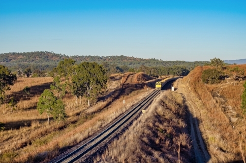 Horizontal shot of a railway line in Mount Morgan - Australian Stock Image