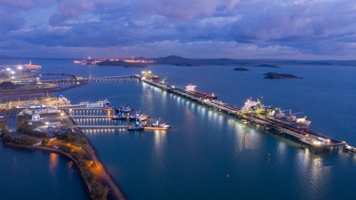 Horizontal shot of marina at night - Australian Stock Image