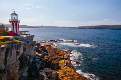 Hornby Lighthouse in Watsons Bay on a warm winter's day in Sydney, Australia - Australian Stock Image