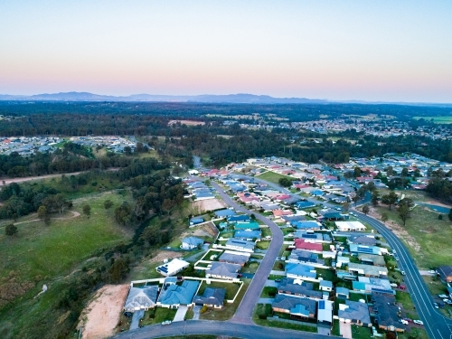 Houses and paddocks at the edge of town - singleton in the Hunter Valley - Australian Stock Image