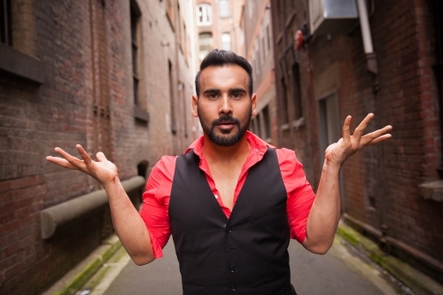 Indian Man in Melbourne Laneway - Australian Stock Image