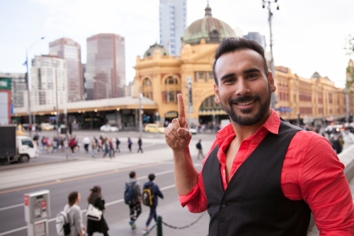 Indian Man Opposite Flinders Street Station - Australian Stock Image