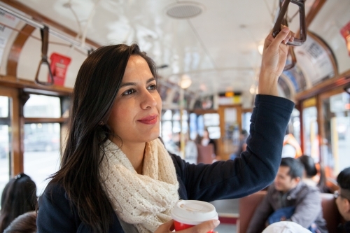 Indian Woman on City Circle Tram - Australian Stock Image