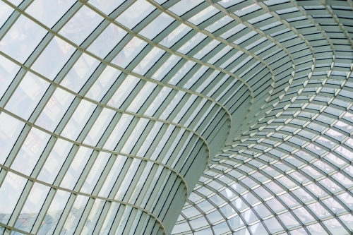 Interior view of a curved ceiling of glass windows - Australian Stock Image