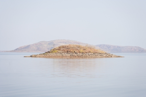 Island and shoreline at Lake Argyle - Australian Stock Image
