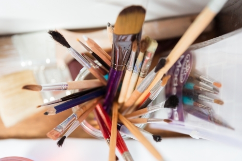 Jar of artists tools - Australian Stock Image