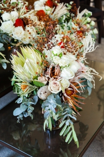 King protea flower in wedding bouquet floral arrangement - Australian Stock Image