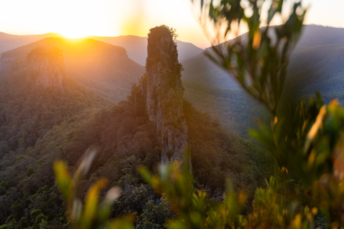landscape of rock pinnacle at sunset - Australian Stock Image
