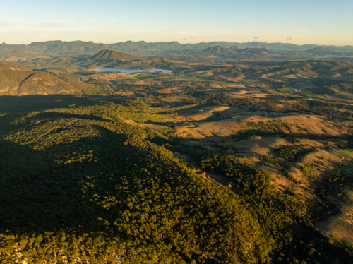 Landscape of undulating farmland and hills - Australian Stock Image