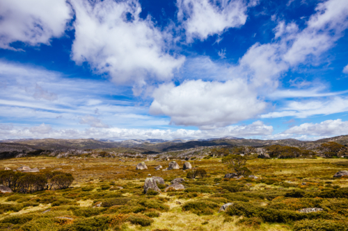 Landscape views along the Porcupine Walking Track on a summer's day in Kosciuszko National Park - Australian Stock Image