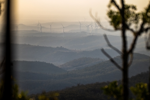 landscape with hills and wind farm - Australian Stock Image