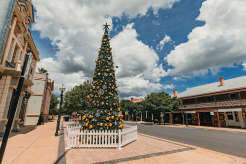 Large Christmas tree on display in the town centre of Mudgee NSW - Australian Stock Image
