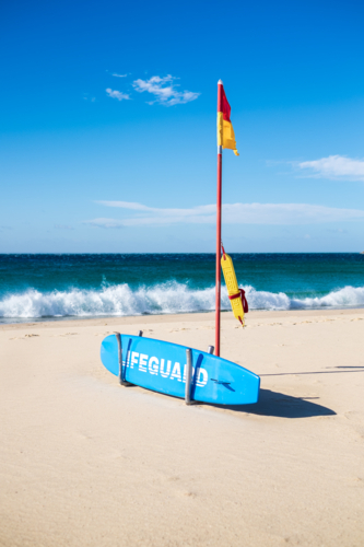 Lifeguard red and yellow flags on Maroubra beach - Australian Stock Image
