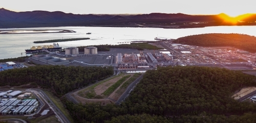 Liquefied natural gas (LNG) plant under construction on Curtis Island in June 2016. Gladstone Region - Australian Stock Image