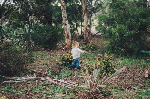 Little girl playing in bushland - Australian Stock Image