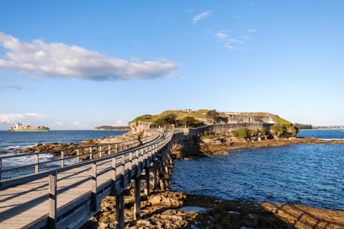 Looking across bridge to Bare Island Fort La Perouse - Australian Stock Image