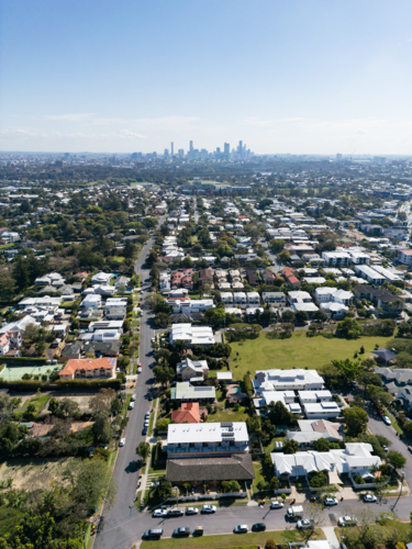 Looking along Stevens Street towards Brisbane CBD from Yeronga - Australian Stock Image