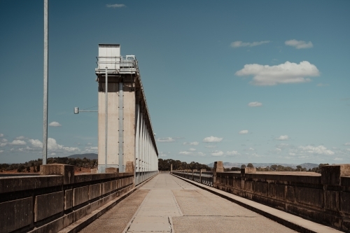 Looking along the Dam Wall at Hume Dam near Albury and Wodonga. - Australian Stock Image