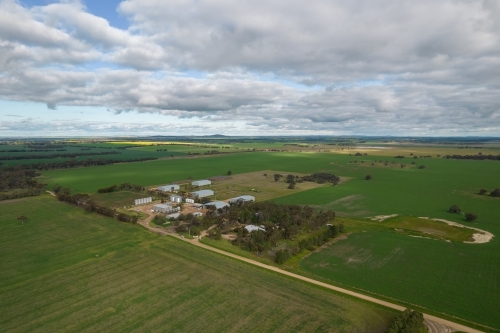Looking down on a large farm property in rural Australia - Australian Stock Image