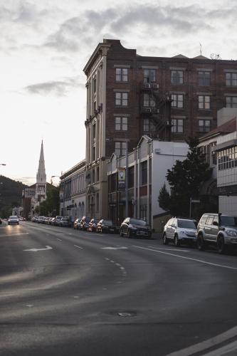 Looking down Patterson Street in Launceston, Tasmania - Australian Stock Image