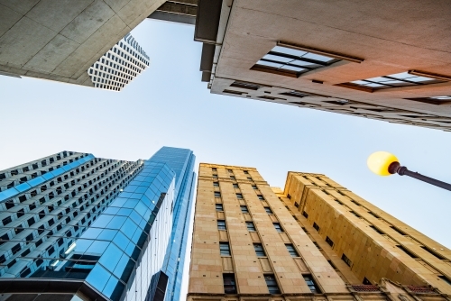 Looking up at city buildings in the heart of the CBD - Australian Stock Image