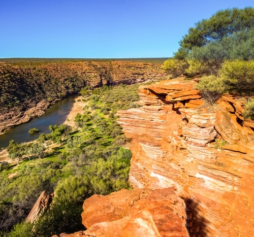 Lookout at Z bend at Murchison River Gorge during the late afternoon - Australian Stock Image