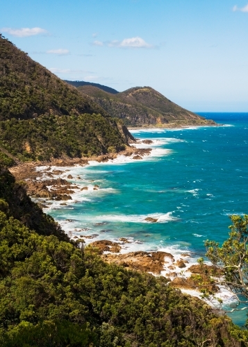 Lookout over coastal road on steep cliffs - Australian Stock Image