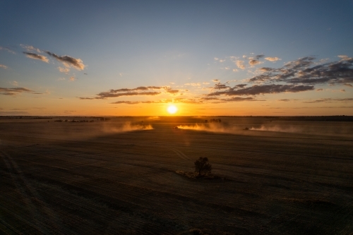 Low sunset over agricultural fields - Australian Stock Image