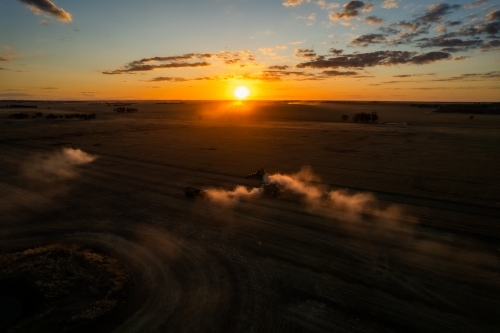 Low sunset over agricultural fields - Australian Stock Image