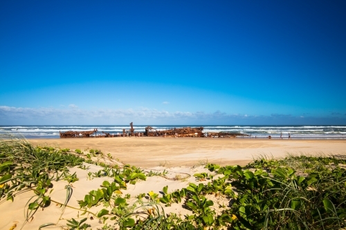 Maheno Shipwreck on sand - Australian Stock Image