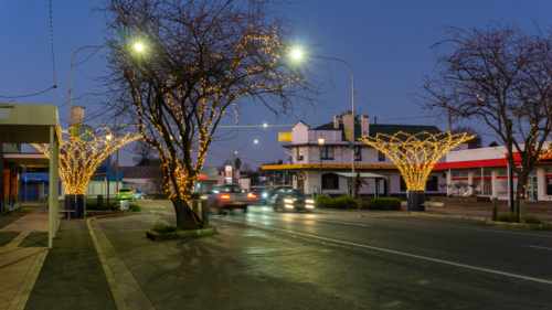 Main street of Cootamundra in the evening - Australian Stock Image