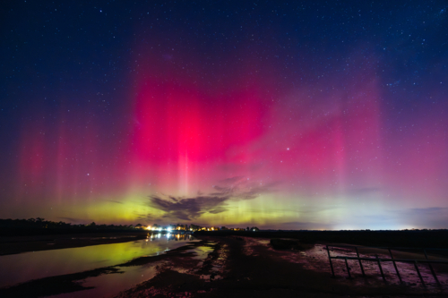 MELBOURNE, AUSTRALIA - AUGUST 12: Increased solar activity the Aurora Australis visible in sky - Australian Stock Image