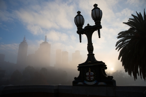 Melbourne City on a Foggy Winter Morning - Australian Stock Image