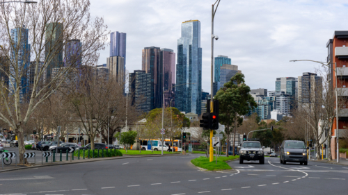 Melbourne skyline and road - Australian Stock Image