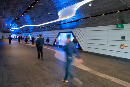 Metro pedestrian walkway at Barangaroo in Sydney - Australian Stock Image