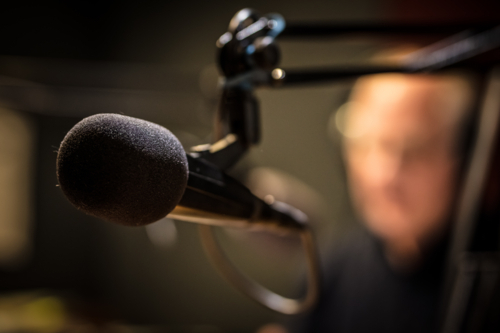 Mic for music show on live radio in Castlemaine, Australia - Australian Stock Image