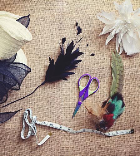 Millinery materials overhead flat lay - Australian Stock Image
