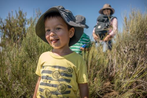 Mixed race family bush walking in the Blue Mountains - Australian Stock Image