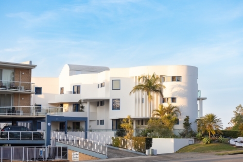 Modern apartment building facade in Port Macquarie north coast NSW - Australian Stock Image