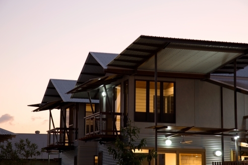 Modern townhouse development at dusk - Australian Stock Image