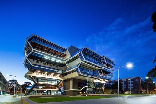 Monash University building with modern, unique, and futuristic design. - Australian Stock Image